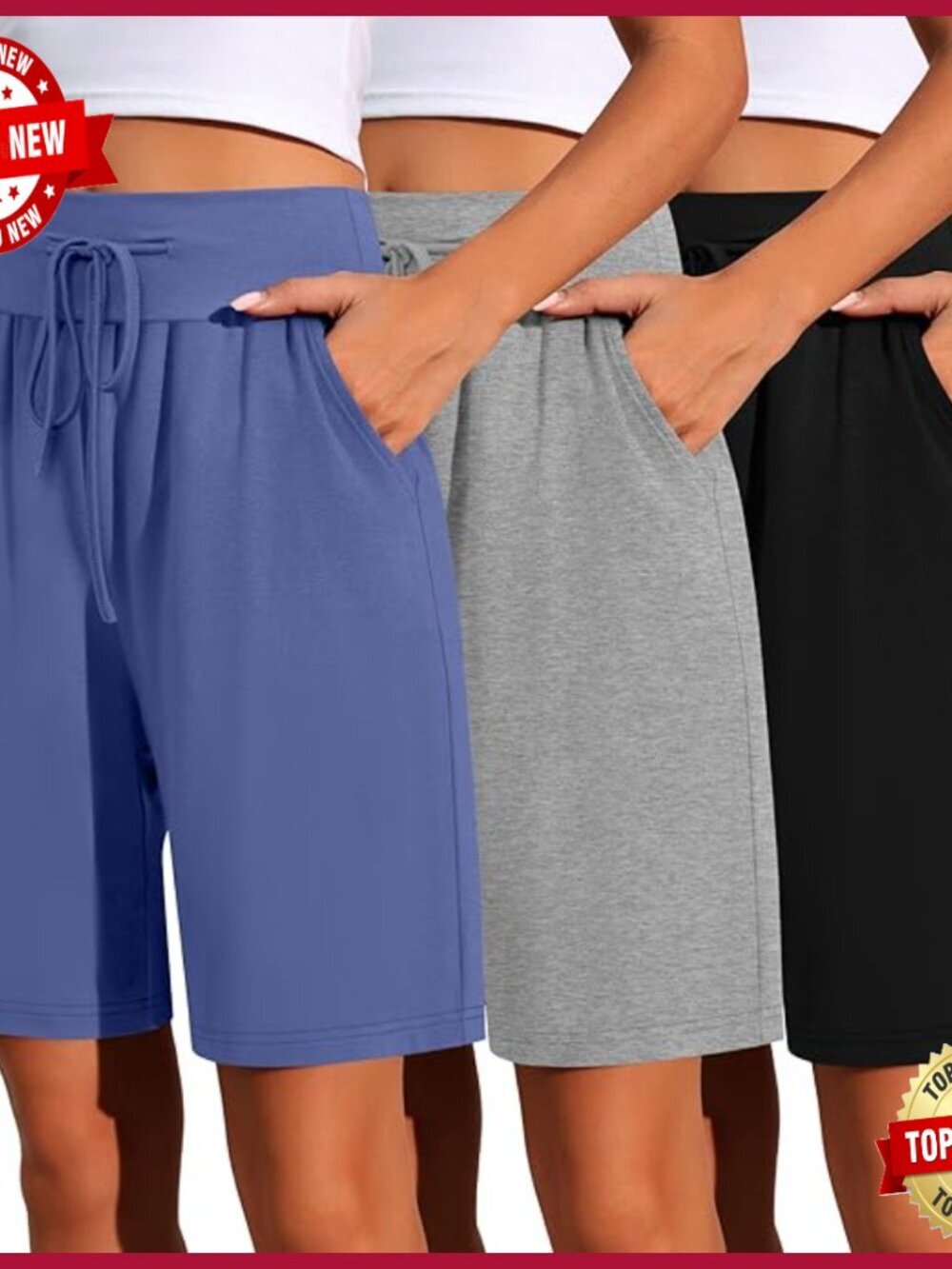 3 Pack High Waisted Wide Leg Bermuda Shorts with Pockets
